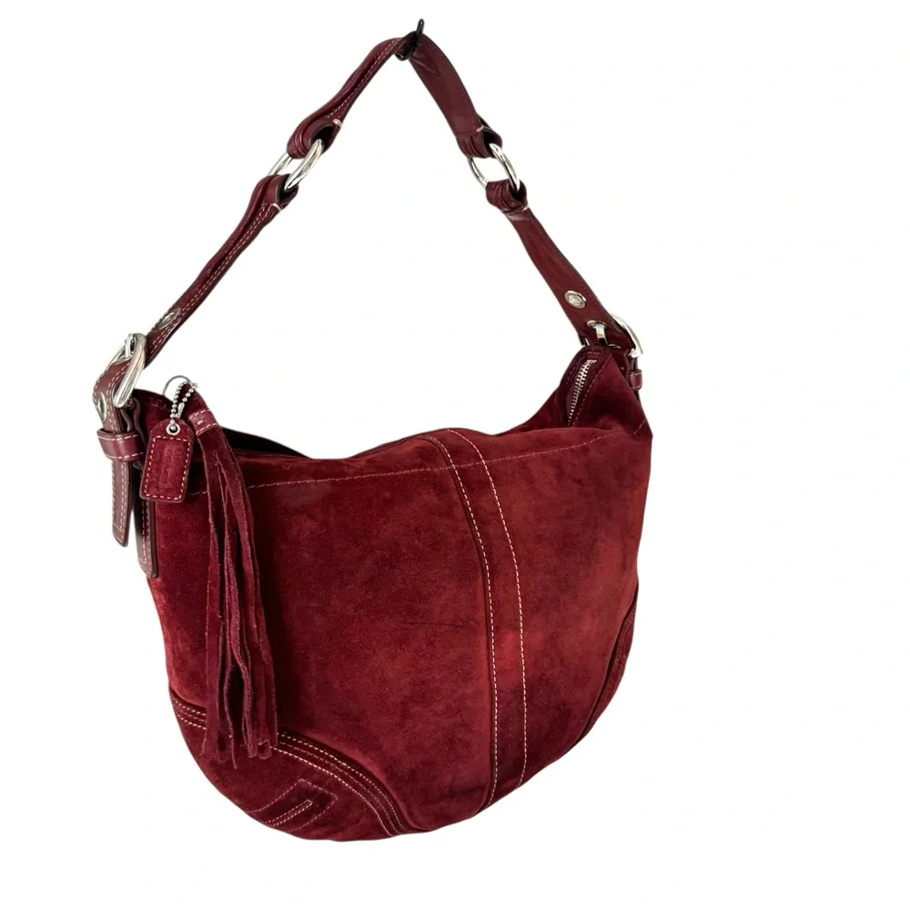 Vintage Coach Soho Red Suede Hobo Shoulder Bag - Picture 4 of 15
